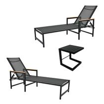 Kit 2 Espreguiçadeiras para piscina com Braço e mesa Lateral Amélia em Tela Sling