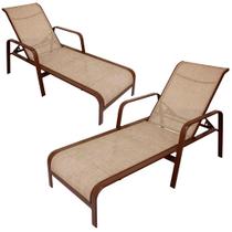 Kit 2 Espreguiçadeiras Piscina Alumínio e Tela 5 Posições Modelo Lótus