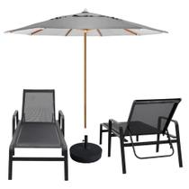 Kit 2 Espreguiçadeiras Piscina Sevilha + Guarda Sol Praia Com Base Preto Kit 2 Espreguiçadeiras Piscina Sevilha + Guarda Sol Praia Com Base Preto