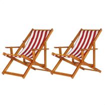 Kit 2 Espreguiçadeiras Preguiçosa Dobrável Envernizada Mel em Madeira Maciça Tecido