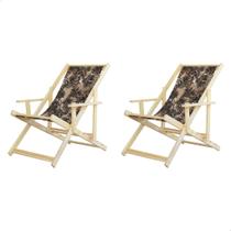 Kit 2 Espreguiçadeiras Preguiçosa Dobrável Madeira Maciça Natural com Tecido