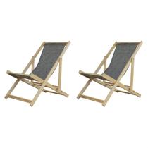 Kit 2 Espreguiçadeiras Preguiçosa Dobrável sem Braço Madeira Maciça com Tecido Colorido