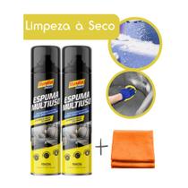 Kit 2 Espuma Multiuso Mágica Limpeza a Seco Mundial Prime 300ml + Pano Reutilizável Microfibra