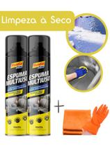 Kit 2 Espuma Multiuso Mágica + Pano Microfibra + Luva Multiuso Limpeza Seco Estofado Mundial Prime