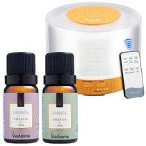 Kit 2 Essências Via Aroma Lavanda e Bamboo + Difusor Aromático Madeira