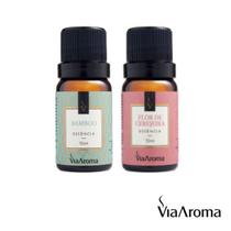 Kit 2 Essencias Via Aroma Para Aromatizador De Ambientes Bamboo e Flor de Cerejeira 10 Ml