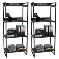 Kit 2 Estante Livreiro Prisma Estilo Industrial 60cm 4 Prateleiras Preto Onix - Mpozenato Kit 2 Estante Livreiro Prisma Estilo Industrial 60cm 4 Prateleiras Preto Onix - Mpozenato
