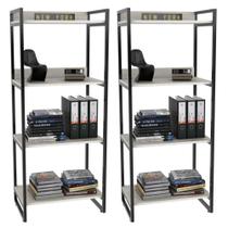 Kit 2 Estante Livreiro Prisma Estilo Industrial 60cm 4 Prateleiras Snow - Mpozenato Kit 2 Estante Livreiro Prisma Estilo Industrial 60cm 4 Prateleiras Snow - Mpozenato