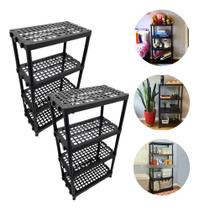 Kit 2 Estante Modular 4 Andares Encaixe Lateral Organizador