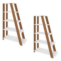 Kit 2 Estante Multiuso Decorativa 5 Prateleiras Stela A06 Freijó/Branco - Mpozenato Kit 2 Estante Multiuso Decorativa 5 Prateleiras Stela A06 Freijó/Branco - Mpozenato