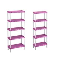Kit 2 Estante Plástica Rosa Com 5 Prateleiras Kit 2 Estante Plástica Rosa Com 5 Prateleiras