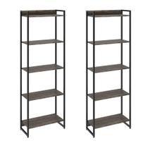 Kit 2 Estantes 5 Prateleiras 186X60Cm Carvalho Dark Kit 2 Estantes 5 Prateleiras 186X60Cm Carvalho Dark