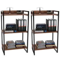 Kit 2 Estantes Com 3 Prateleiras Escritório 104x60 Cm Nogal