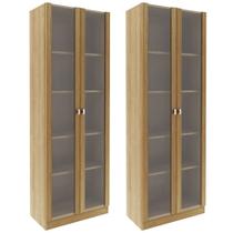 Kit 2 Estantes Escritório 2 Portas De Vidro 4 Prateleiras Cannes 171x59cm T01 Amêndoa - Lyam Decor Kit 2 Estantes Escritório 2 Portas De Vidro 4 Prateleiras Cannes 171x59cm T01 Amêndoa - Lyam Decor