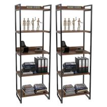 Kit 2 Estantes Estilo Industrial 60cm 5 Prateleiras Nogal Kit 2 Estantes Estilo Industrial 60cm 5 Prateleiras Nogal