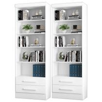 Kit 2 Estantes Livreiro 2 Gavetas e 5 Prateleiras Fancy Q01 Branco- Mpozenato