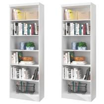 Kit 2 Estantes Livreiro 5 Prateleiras Linus Branco - Qmovi Kit 2 Estantes Livreiro 5 Prateleiras Linus Branco - Qmovi