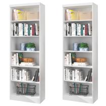 Kit 2 Estantes Livreiro 5 Prateleiras Linus Branco - Qmovi