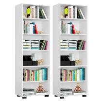 Kit 2 Estantes Livreiro 6 Prateleiras Office Branco - Móveis Leão Kit 2 Estantes Livreiro 6 Prateleiras Office Branco - Móveis Leão