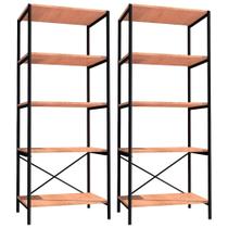 Kit 2 Estantes Livreiro Multiuso Estilo Industrial 150cm 5 Prateleiras Trento Preto Fosco - Artefamol