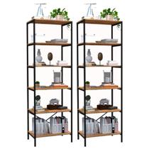 Kit 2 Estantes Livreiro Multiuso Estilo Industrial 180cm 6 Prateleiras Trento Demolição/Preto- Artefamol
