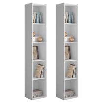 Kit 2 Estantes Livreiro Multiuso Janaína 5 Nichos Branco Kit 2 Estantes Livreiro Multiuso Janaína 5 Nichos Branco