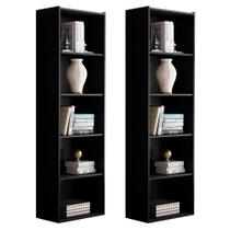 Kit 2 Estantes Livreiro Organizador Multiuso Luiza 5 Nichos Preto - Desk Design