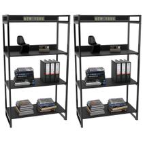 Kit 2 Estantes Livreiro Prisma Estilo Industrial 80cm 4 Prateleiras Preto Onix - Mpozenato Kit 2 Estantes Livreiro Prisma Estilo Industrial 80cm 4 Prateleiras Preto Onix - Mpozenato