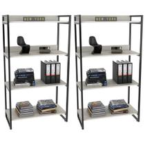 Kit 2 Estantes Livreiro Prisma Estilo Industrial 80cm 4 Prateleiras Snow - Mpozenato