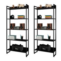 Kit 2 Estantes Livreiro Studio Industrial Preto Mpozenato