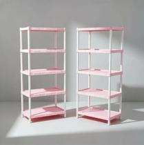 Kit 2 Estantes Modular FLEXA Rosa Bebê 5 Prateleiras Multiuso