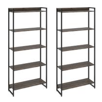 Kit 2 Estantes Multiuso Industrial 5 Prateleiras Areta 186x80cm C01 Carvalho Dark - Lyam Decor Kit 2 Estantes Multiuso Industrial 5 Prateleiras Areta 186x80cm C01 Carvalho Dark - Lyam Decor