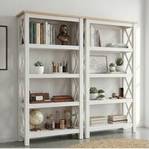 Kit 2 Estantes Multiuso Livreiro em Madeira Maciça 62CMX138CM Vanilla Branco/Amêndoa