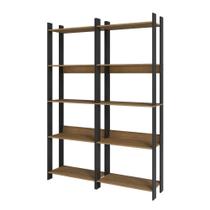 Kit 2 Estantes para Livros 10 Prateleiras Estilo Industrial Lâmina Mel/Preto - BRV Móveis Kit 2 Estantes para Livros 10 Prateleiras Estilo Industrial Lâmina Mel/Preto - BRV Móveis