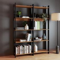 Kit 2 Estantes para Livros 10 Prateleiras Estilo Industrial Lâmina Mel/Preto - BRV Móveis Kit 2 Estantes para Livros 10 Prateleiras Estilo Industrial Lâmina Mel/Preto - BRV Móveis