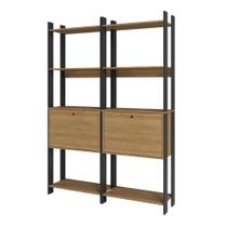 Kit 2 Estantes para Livros 2 Portas 10 Prateleiras Estilo Industrial Lâmina Mel/Preto - BRV Móveis
