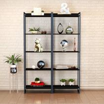 Kit 2 Estantes para Livros Altas Industrial Aço 5 Prateleiras 187CMX60CM Active Yescasa Preto/Ônix