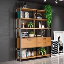 Kit 2 Estantes para Livros Industrial 2 Gavetas 1 Porta 100% MDF