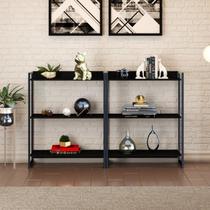 Kit 2 Estantes para Livros Industrial 3 Prateleiras 104CMX160CM Active Yescasa Preto/Ônix