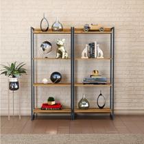 Kit 2 Estantes para Livros Médias Industrial Aço 4 Prateleiras 146cmx60cm Active Yescasa