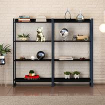Kit 2 Estantes para Livros Médias Industrial Aço 4 Prateleiras 146CMX80CM Active Yescasa Preto/Ônix