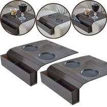 Kit 2 Esteiras Bandeja Suporte Porta Copos e Controle Marrom