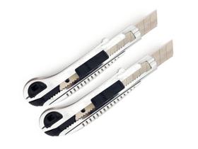 Kit 2 Estilete 18x100mm de Metal e Plástico Largo Com Reservatório Para Lâminas Trava de Segurança + Lâminas Extra