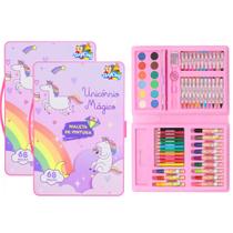 Kit 2 Estojos de Canetinhas Lápis Giz Desenhar Meninas Rosa Unicórnio 68 Itens Kit 2 Estojos de Canetinhas Lápis Giz Desenhar Meninas Rosa Unicórnio 68 Itens