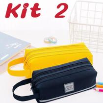Kit 2 Estojos de Lápis Portátil de Lona Camada Dupla Alex OEM para Material Escolar Kit 2 Estojos de Lápis Portátil de Lona Camada Dupla Alex OEM para Material Escolar