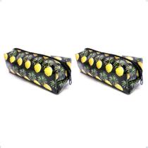Kit 2 Estojos Escolar Pvc Tropical Abacaxi
