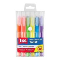 kit 2 estojos Marca Texto Gel retratil Twist 6 Cores Tris sublinhas papel livro biblia