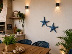 Kit 2 Estrelas do Mar Azul Claro Decorativa Resina Decoração Praia Piscina Náutica Marítima Enfeite Jardim Varanda Área Externa