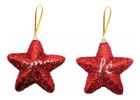 Kit 2 Estrelas Pendente Vermelha Palavra Amor Fé Paz Natal Kit 2 Estrelas Pendente Vermelha Palavra Amor Fé Paz Natal