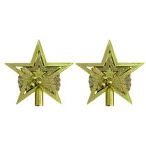 Kit 2 Estrelas Ponteira Dourada 13 Cm Para Árvore De Natal Decoração